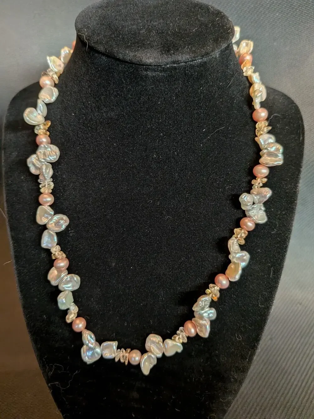 6–7MM White & Peach Freshwater Pearl Citrine Silver Necklace JTV 18